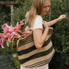 Jute Tote Market Shopper | Charcoal Wide Stripe