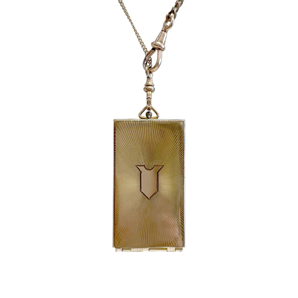 Rare Antique Rectangular Tri-Frame Locket on Fob Chain