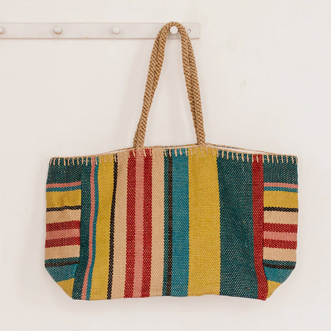 Jute Tote Market Shopper | Wide Stripe