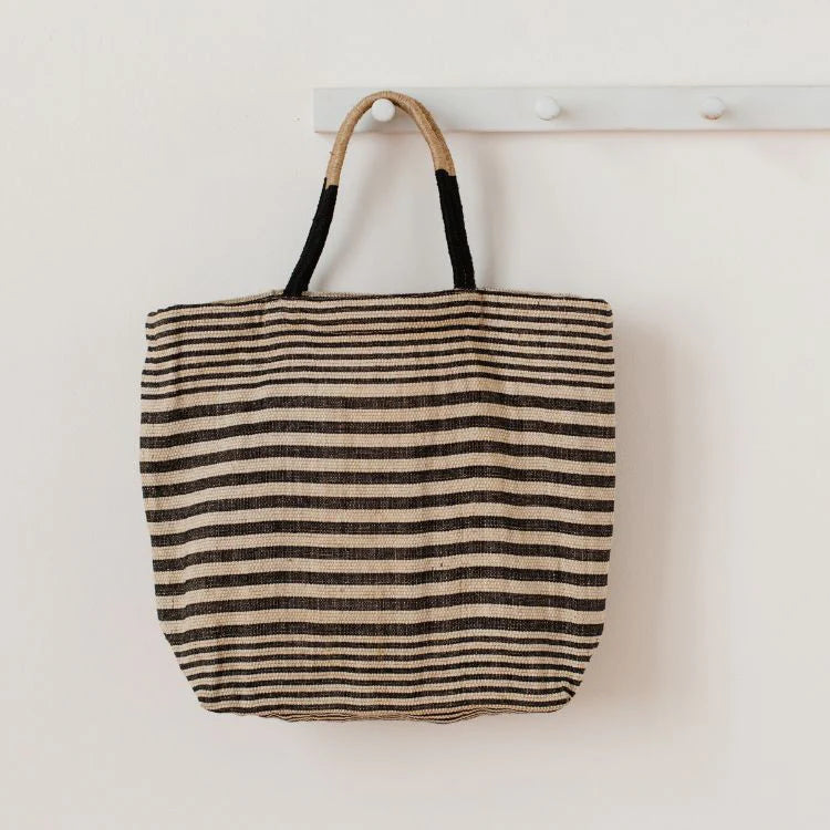 Jute Tote Market Shopper | Thin Striped