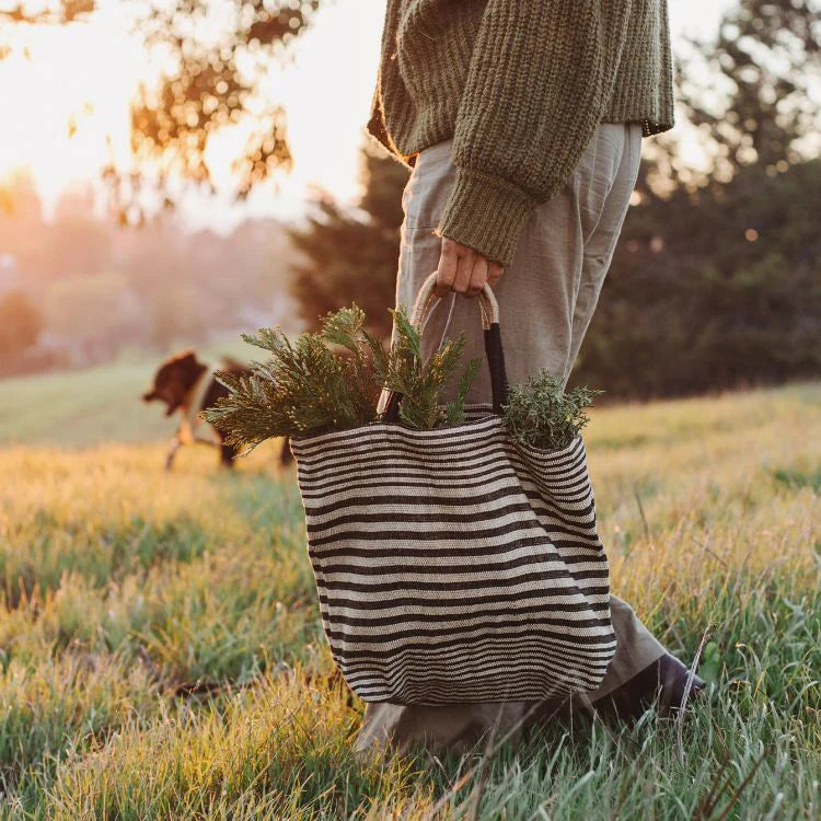 Jute Tote Market Shopper | Thin Striped